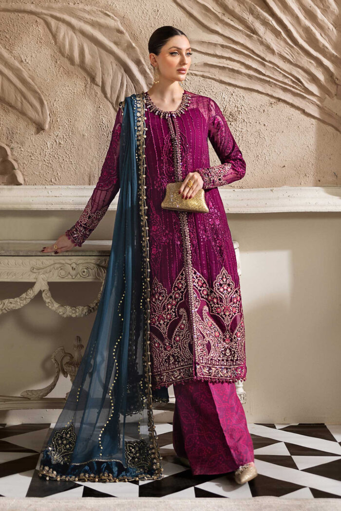 3 Piece Unstitched Embroidered Chiffon Suit | MPC-25-102 MPC-25-102-Magenta  In Stock