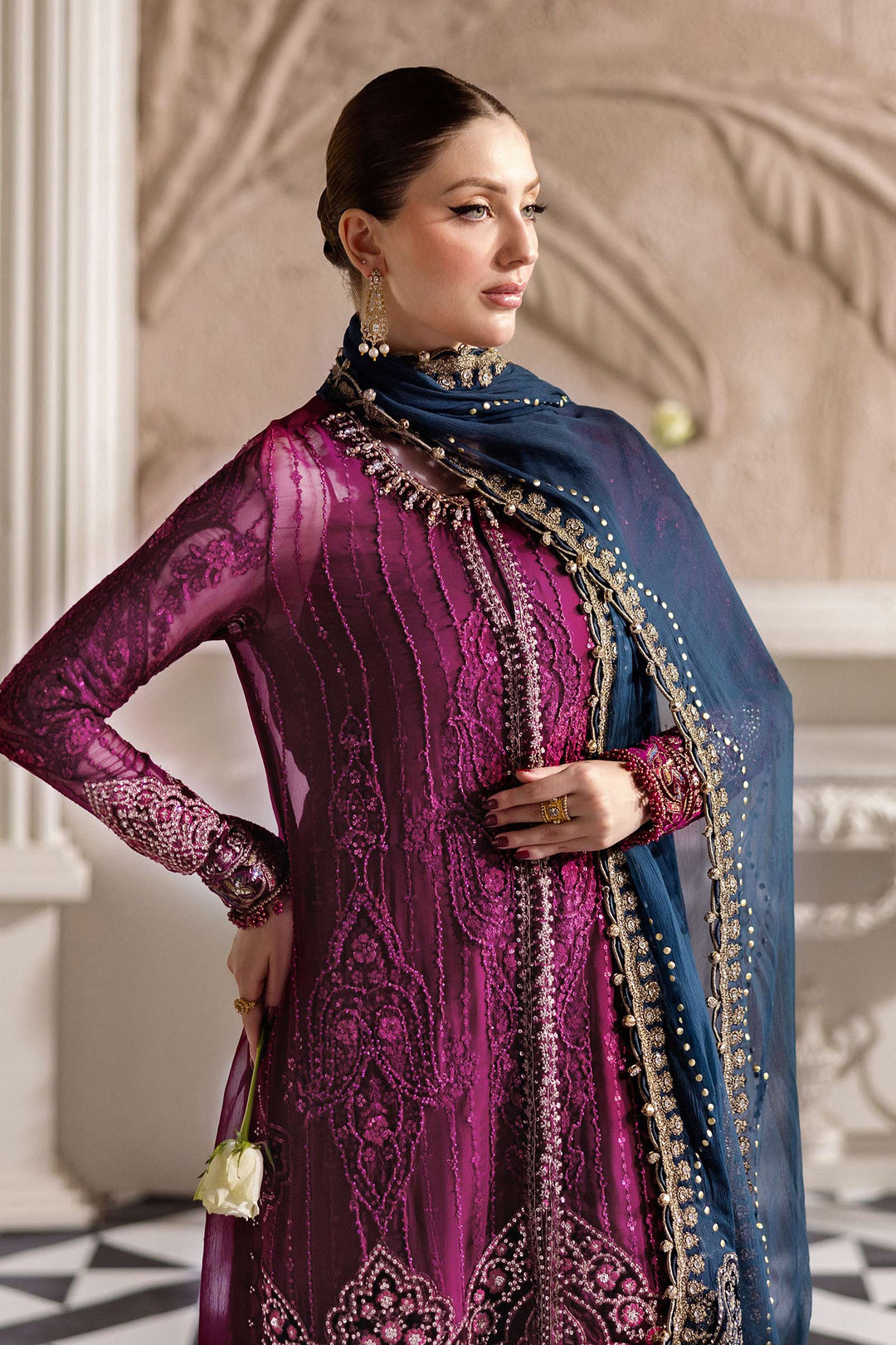3 Piece Unstitched Embroidered Chiffon Suit | MPC-25-102 MPC-25-102-Magenta In Stock - Image 10