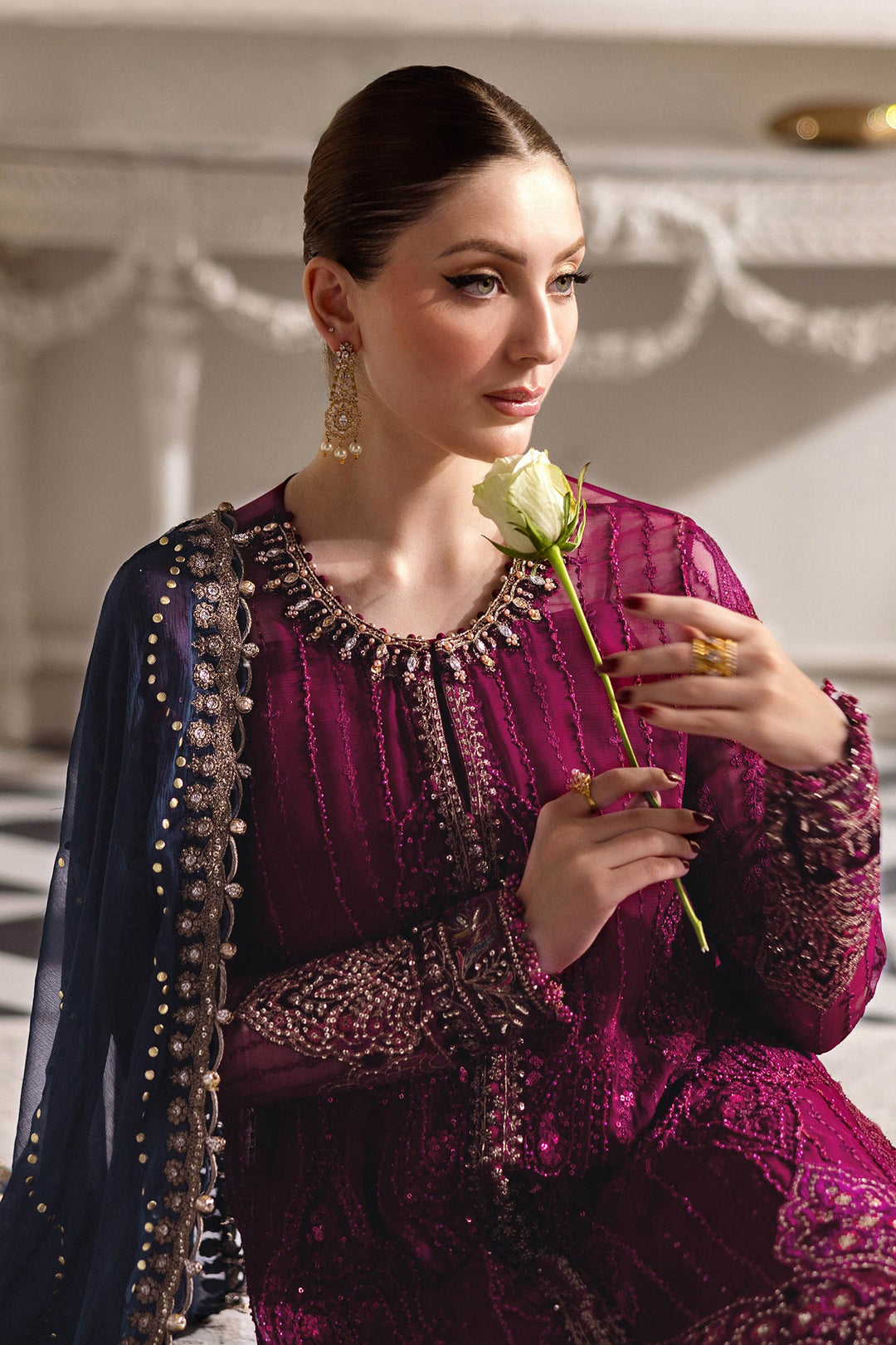 3 Piece Unstitched Embroidered Chiffon Suit | MPC-25-102 MPC-25-102-Magenta In Stock - Image 8