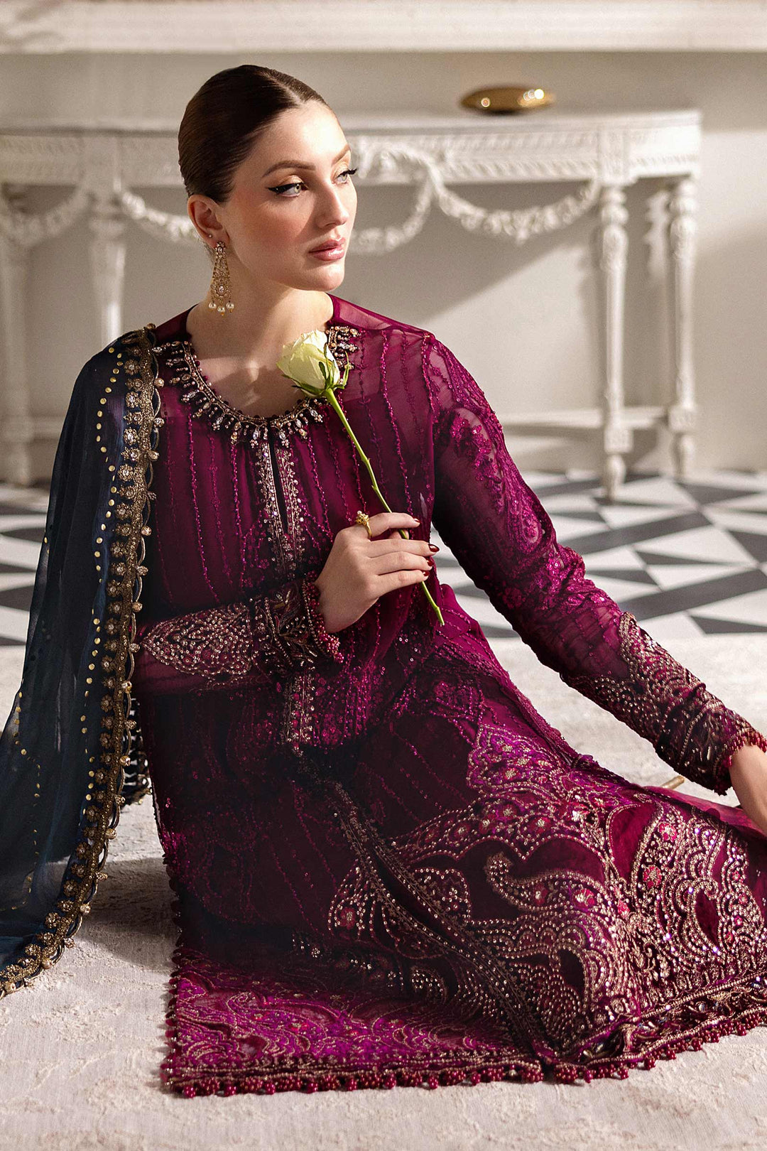 3 Piece Unstitched Embroidered Chiffon Suit | MPC-25-102 MPC-25-102-Magenta In Stock - Image 7