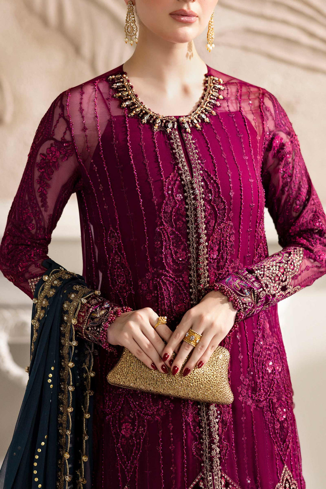 3 Piece Unstitched Embroidered Chiffon Suit | MPC-25-102 MPC-25-102-Magenta In Stock - Image 6