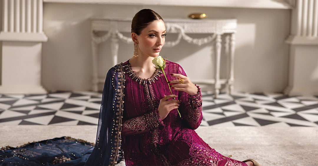 3 Piece Unstitched Embroidered Chiffon Suit | MPC-25-102 MPC-25-102-Magenta In Stock - Image 2
