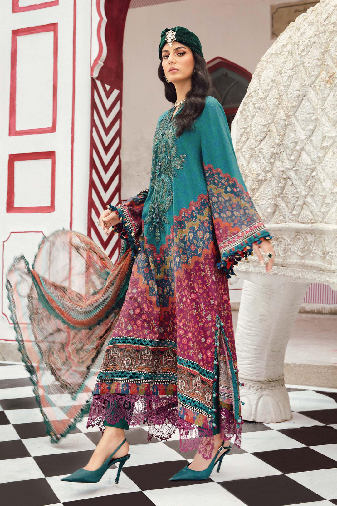 3 Piece Unstitched Embroidered Cambric Suit | MPT-2710-B - Image 5